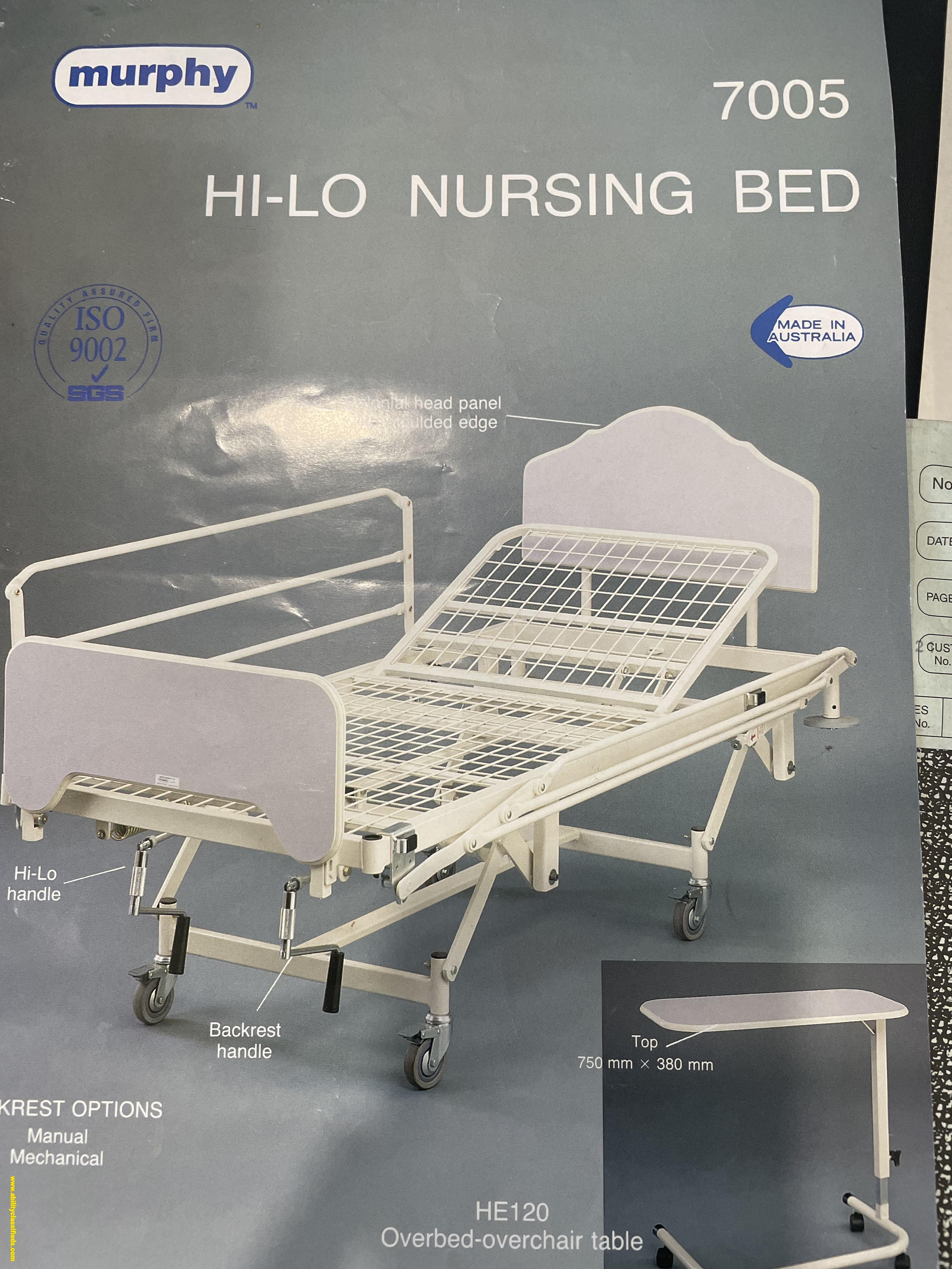 Hi Lo Single bed in near new condition - leg and chest support 